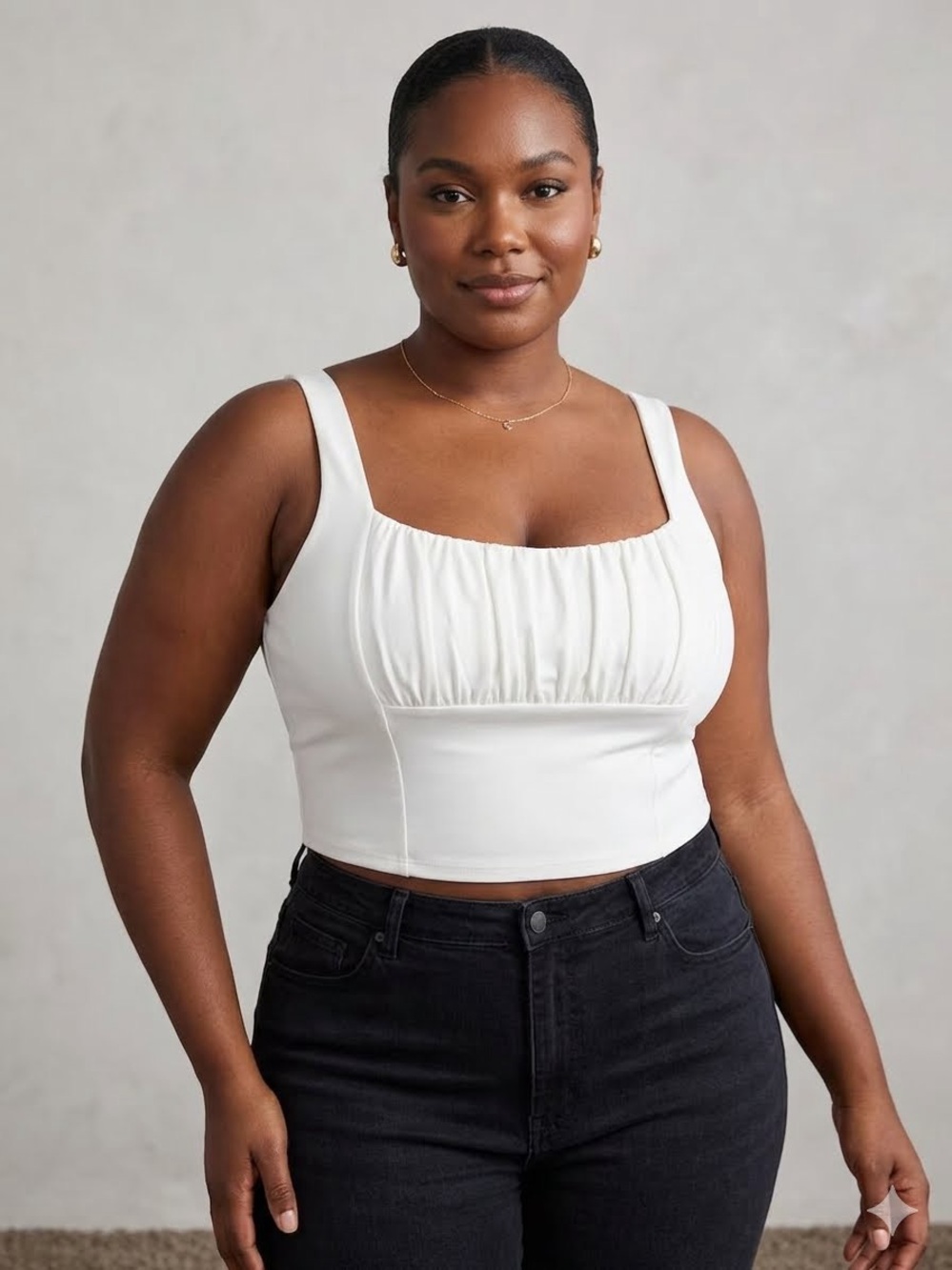 Amazon White Square-Neck Cropped Tank with Front Ruching